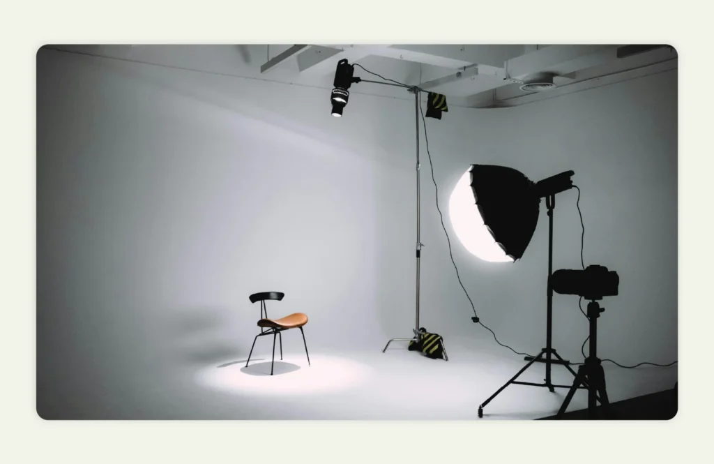 Photography studio setup with a single key light source