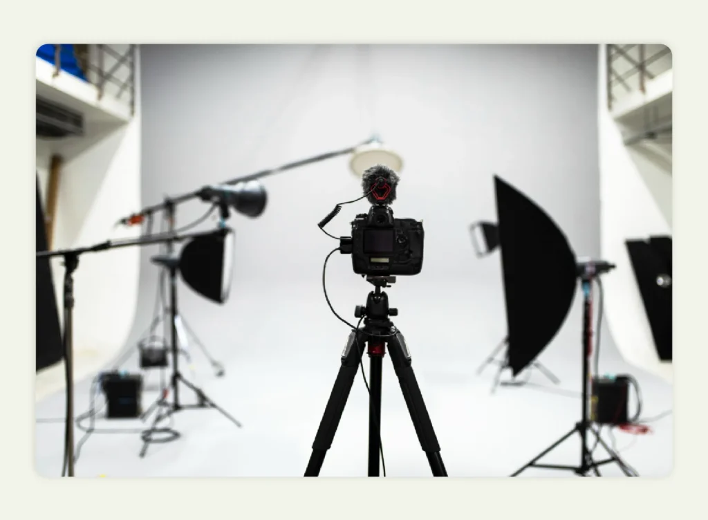 Studio photography setup with side lighting equipment