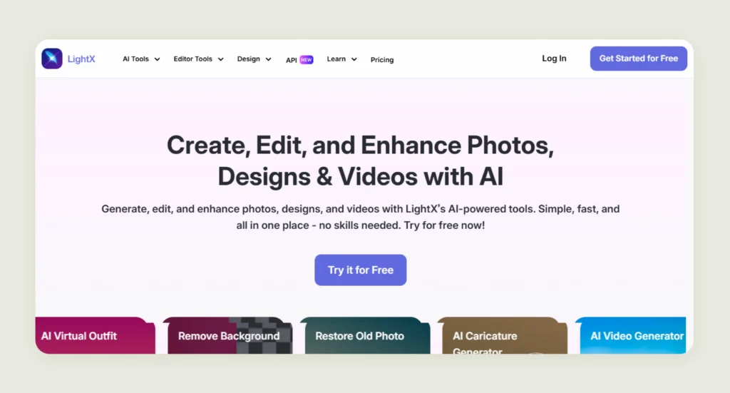Home page of LightX Home page of LightX