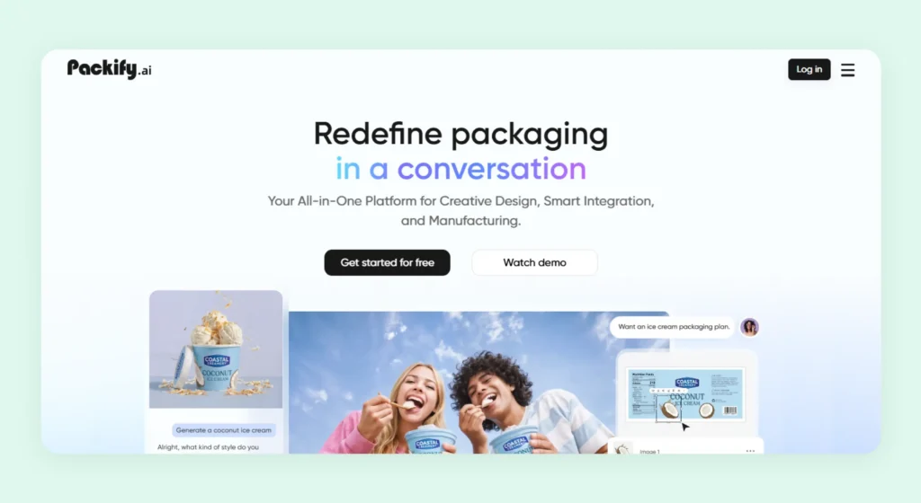 Home page of Packify