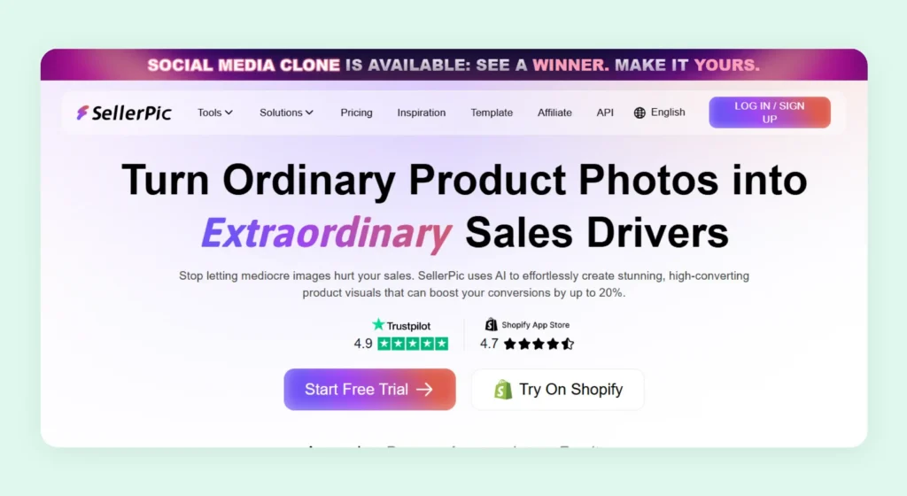 Home page of SellerPic