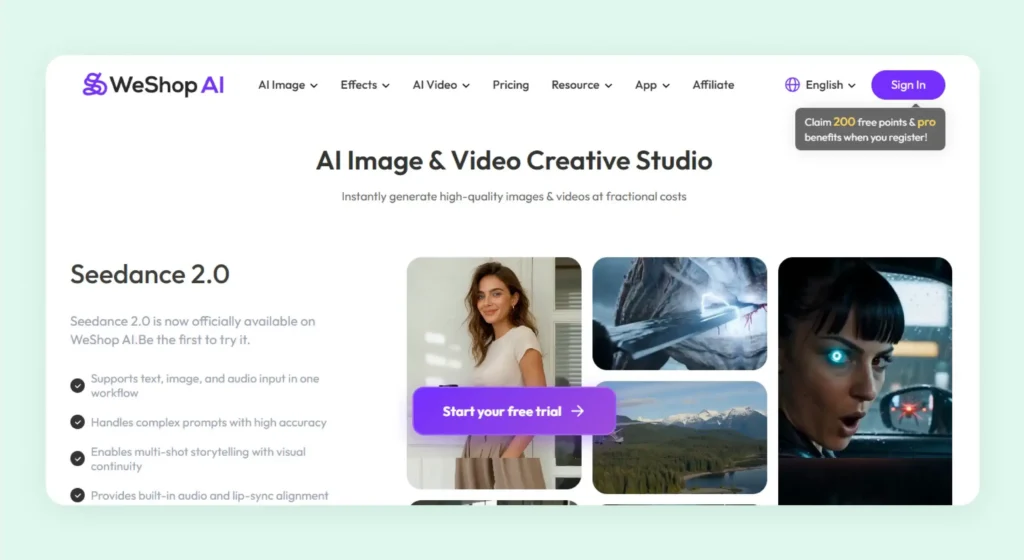 Home page of WeShop AI