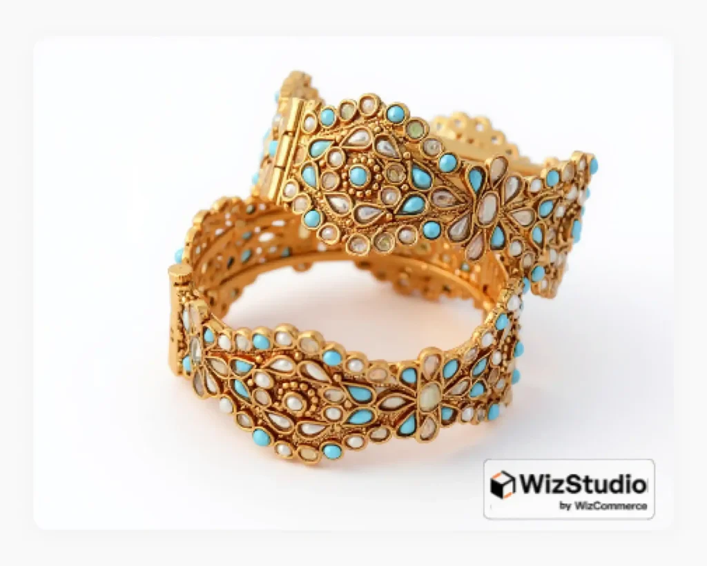 A jewelry photo enhanced using WizStudio lighting and reflection effect
