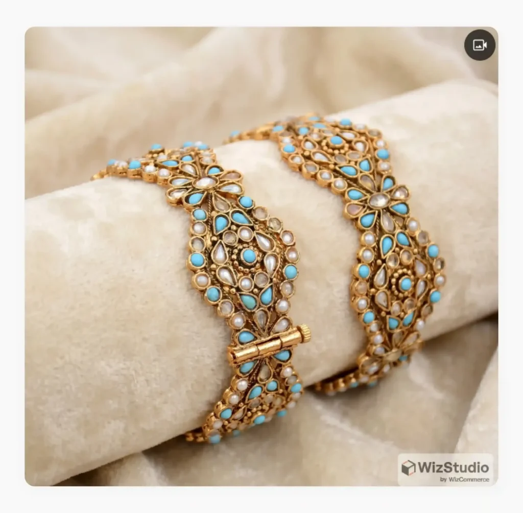 A pair of bangles placed around a bangle holder