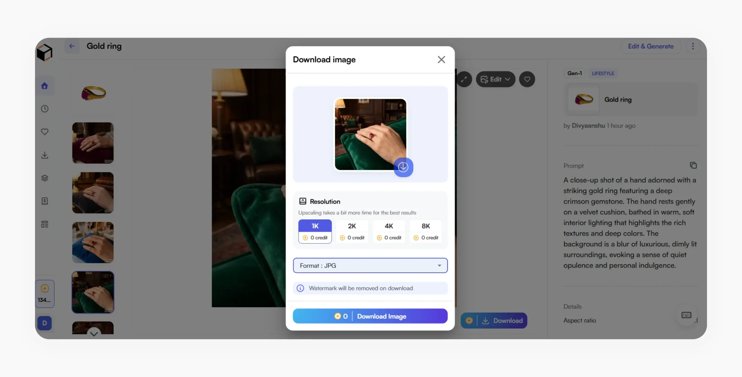 Export pop-up of WizStudio