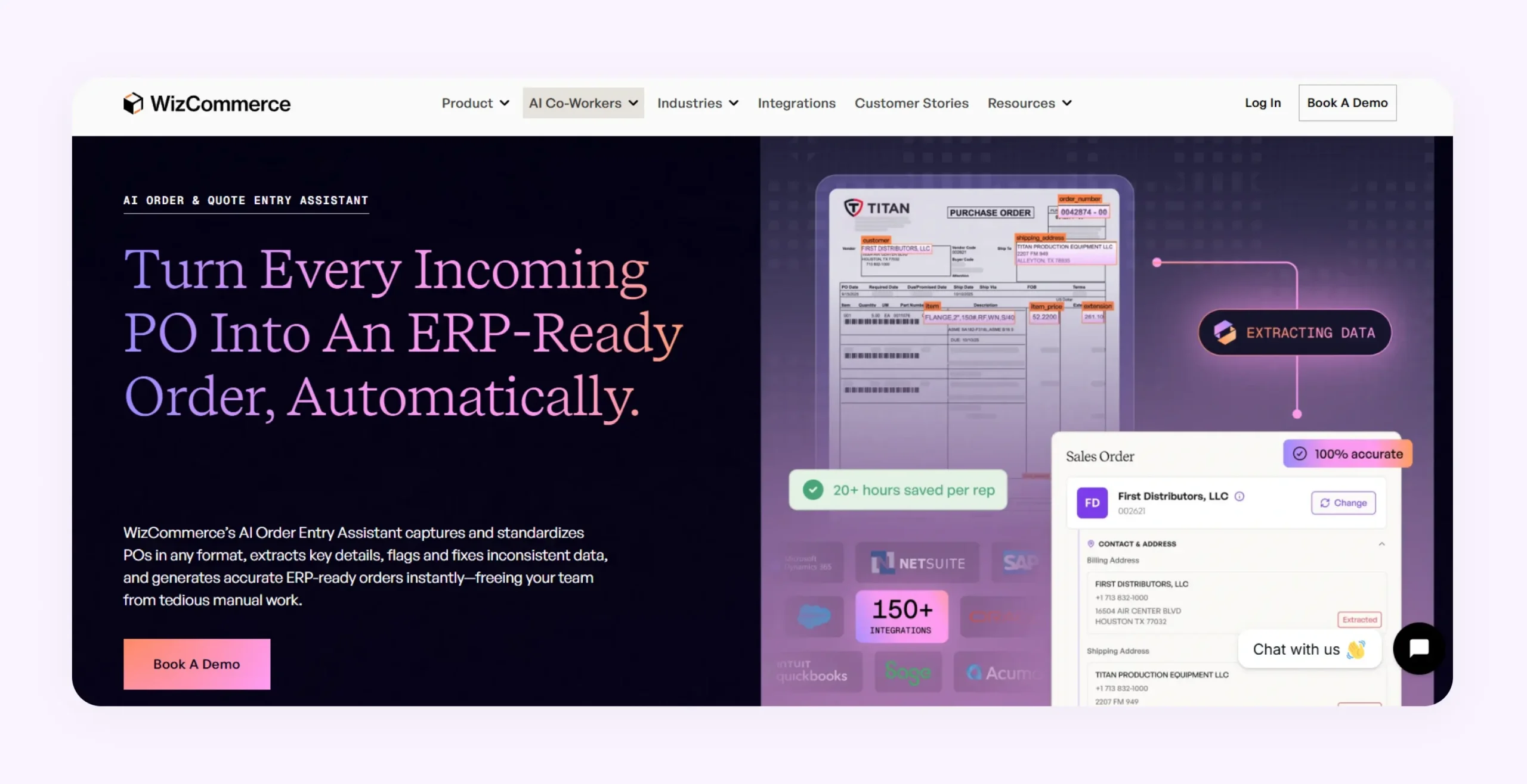 Home page of WizCommerce’s AI Order Entry Assistant Home page of WizCommerce’s AI Order Entry Assistant