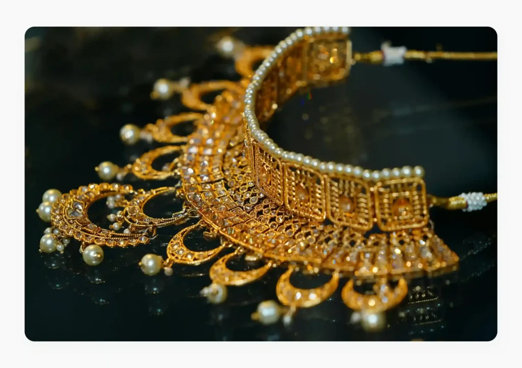 Jewelry photography close-up of a bracelet showing texture and shine 