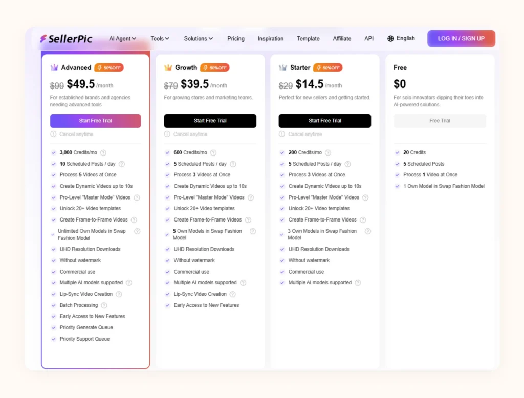 SellerPic’s pricing plans SellerPic’s pricing plans