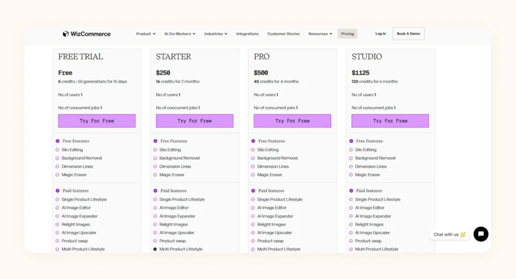 WizStudio pricing plans for AI product photography and catalog generation WizStudio pricing plans for AI product photography and catalog generation