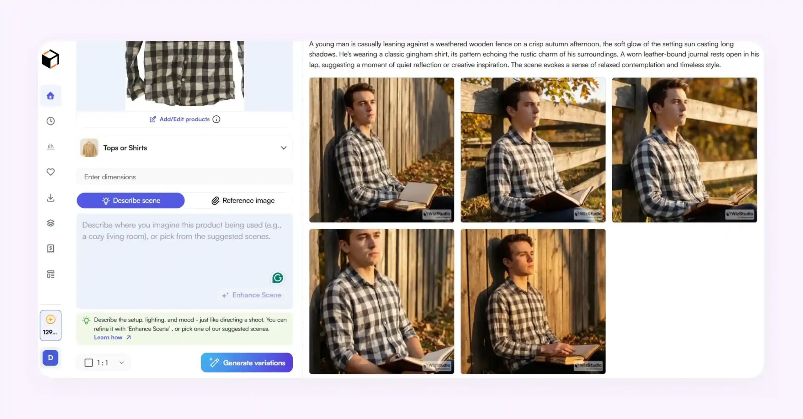 Multiple images with lighting and shadows automatically corrected in WizStudio