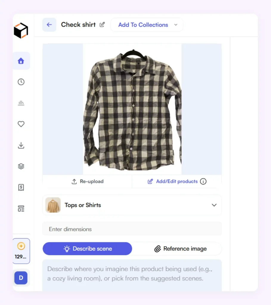  Uploading the checked shirt in WizStudio AI photography platform