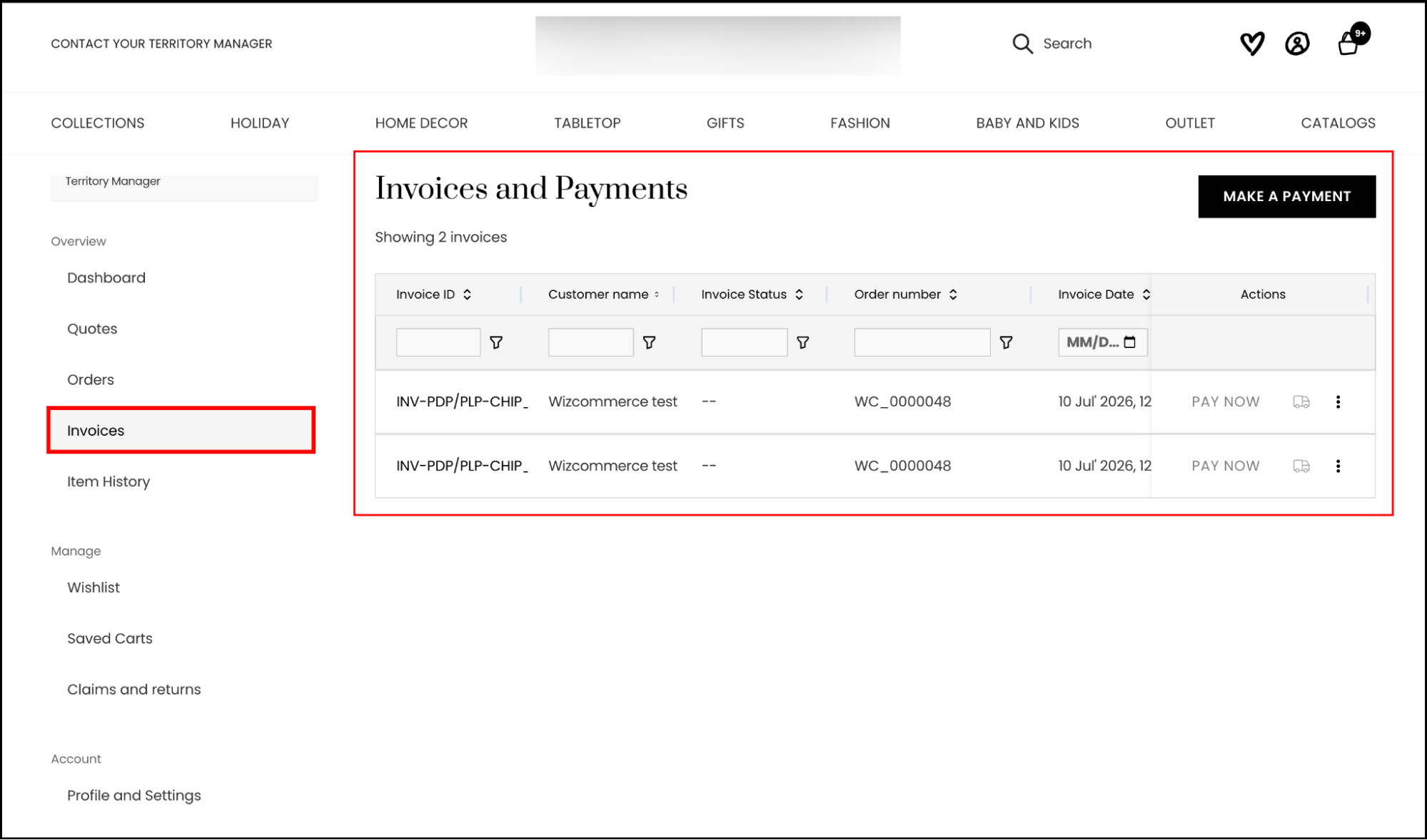 Invoices in WizShop